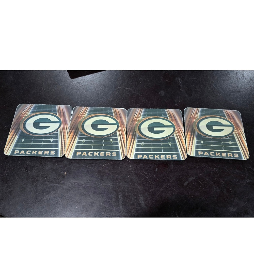 Green Bay Packers NFL Coaster Set of 4 Football Field Logo Green Gold Square